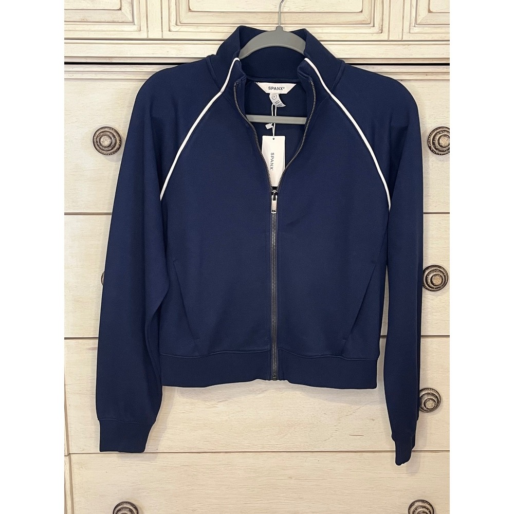 NWT Spanx AirPique Jacket Womens S Navy Travel Essentials Full Zip Athleisure - Picture 5 of 10